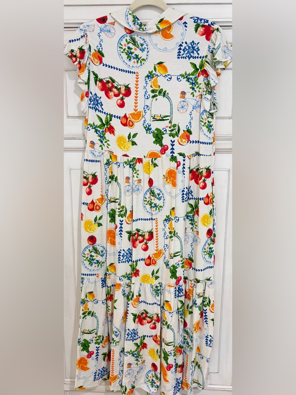 PRELOVED SZ M Jane & Delancey Tiered Maxi Dress in White with Bright Citrus - Picture 2 of 6